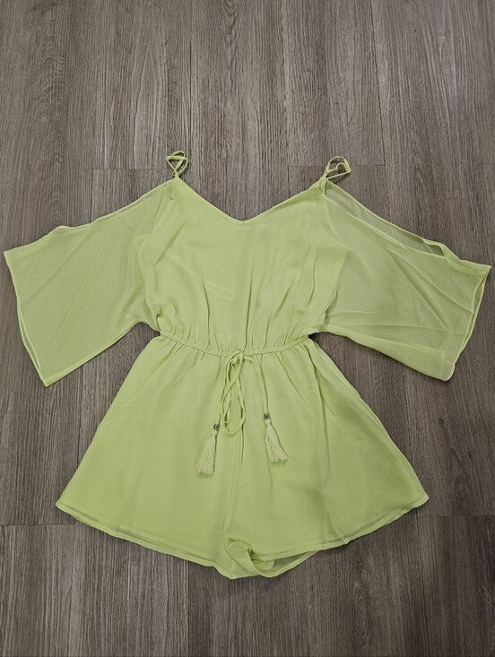 Naked Zebra Pants - NWT Naked Zebra Neon Lime Green Cold Shoulder Romper With Tassles in Small